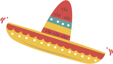 A cartoon drawing of a red, blue and yellow sombrero