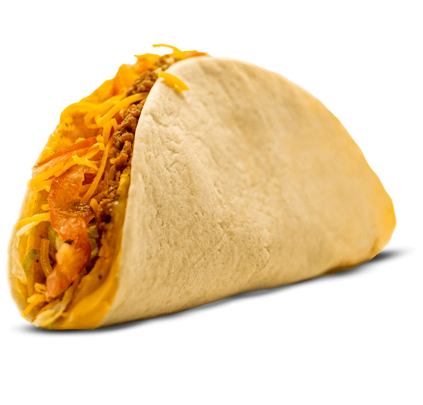 A soft taco with cheese, taco meat and tomato