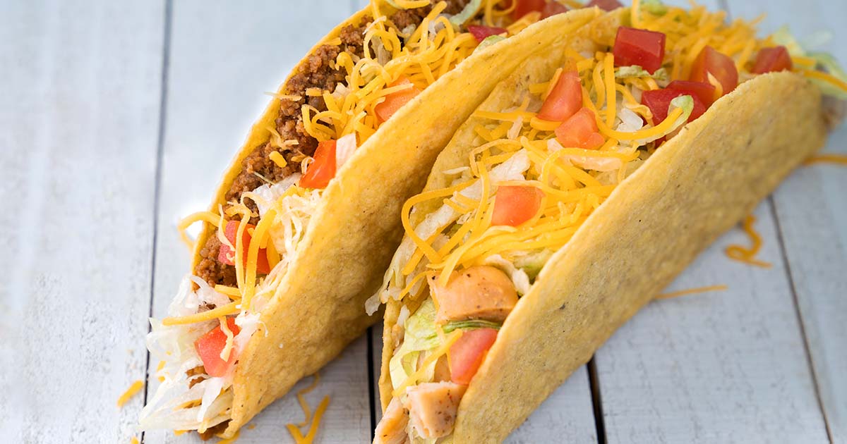 crunchy and soft taco with chicken and beef